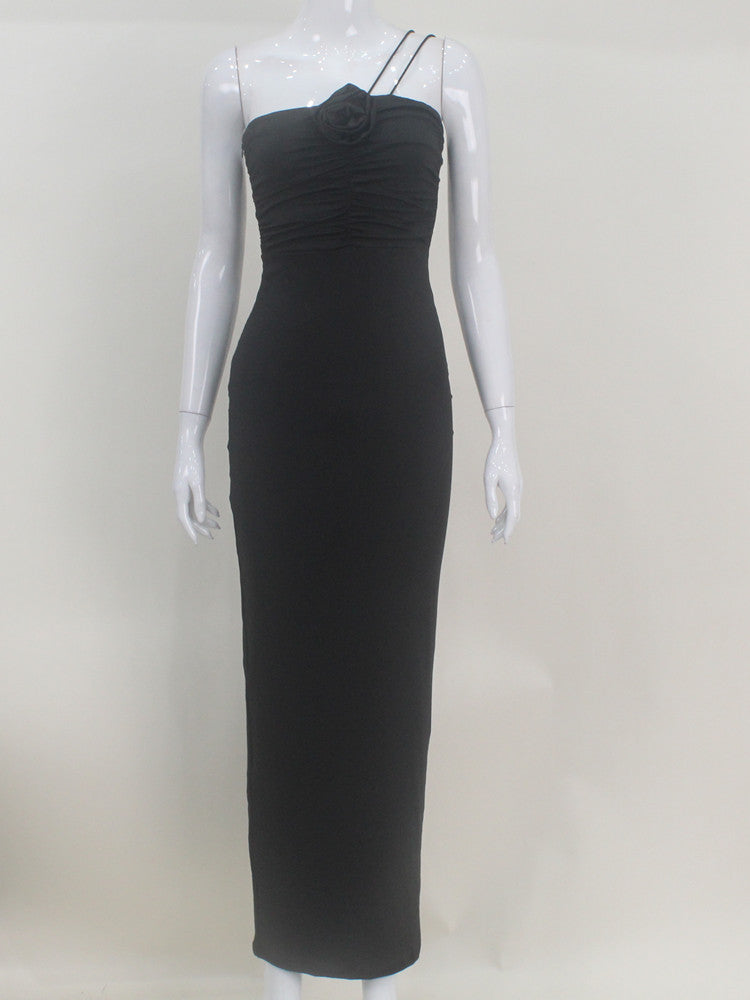 Fashion Three-dimensional Flower Oblique Shoulder Strap Mid-length Hip Bag Dress