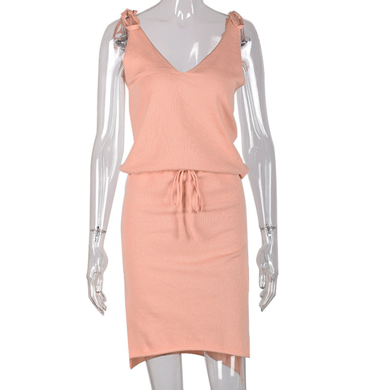 Summer Sweater Mid Length Lace Up Dress