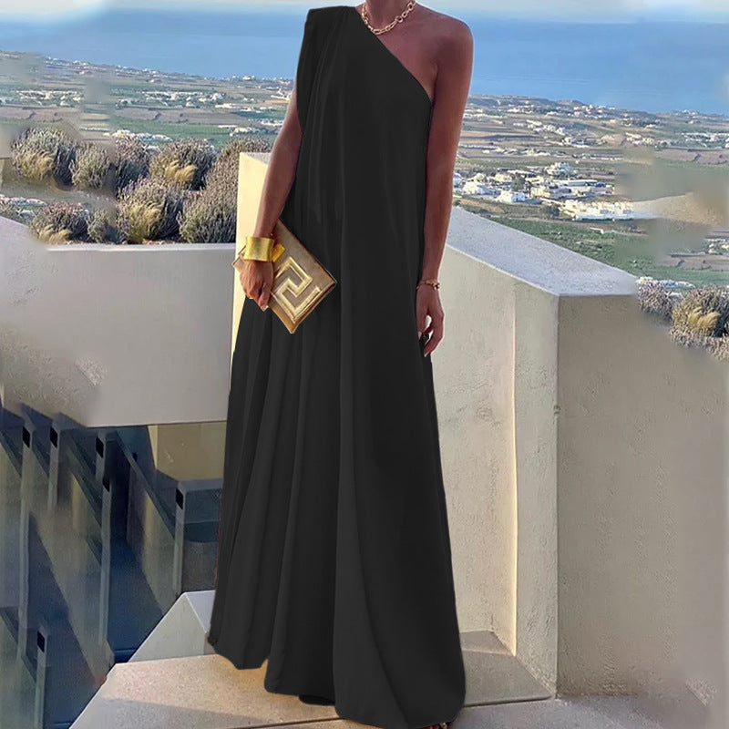 Women's Fashion Loose One-shoulder Long Dress
