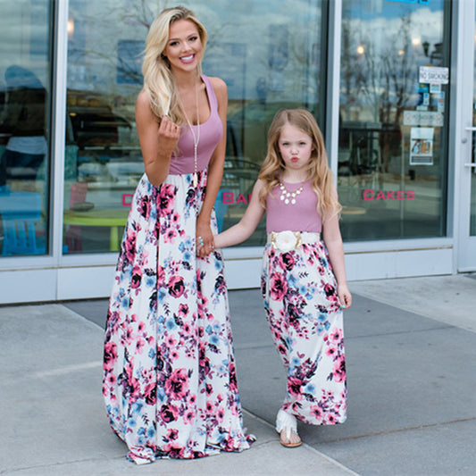 ebay mother and daughter stitching dress long skirt