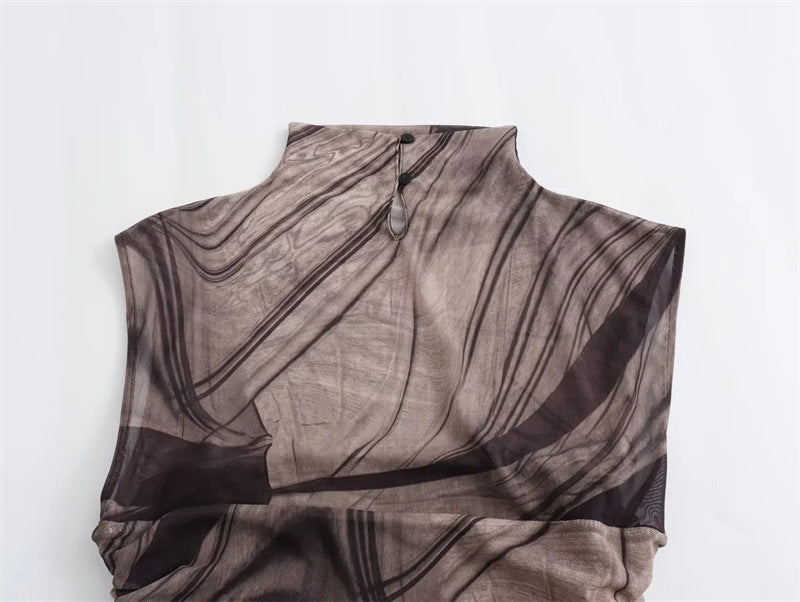 Simple Plain Color Series Line Style Silk Net Printing Dress