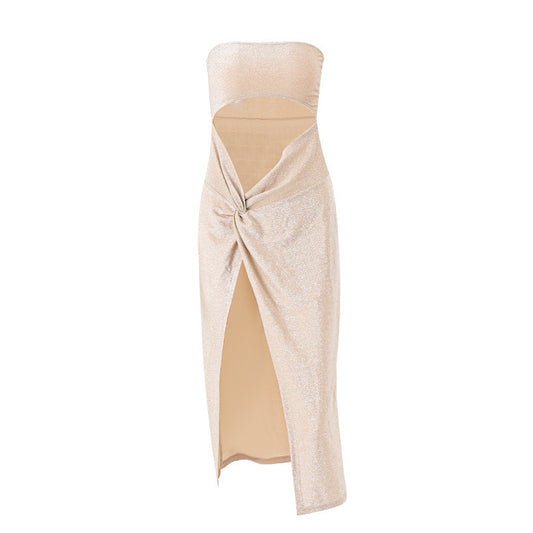 Tube Top Hollow-out Twisted Split Dress