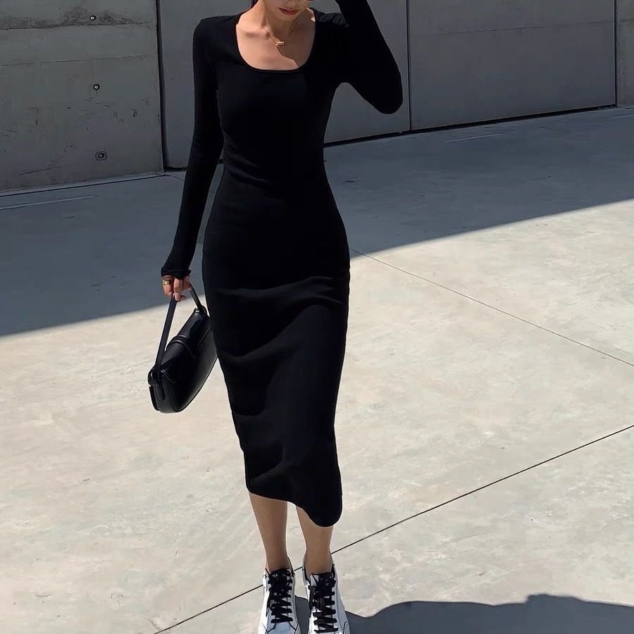 Retro Square Collar Knitted Dress