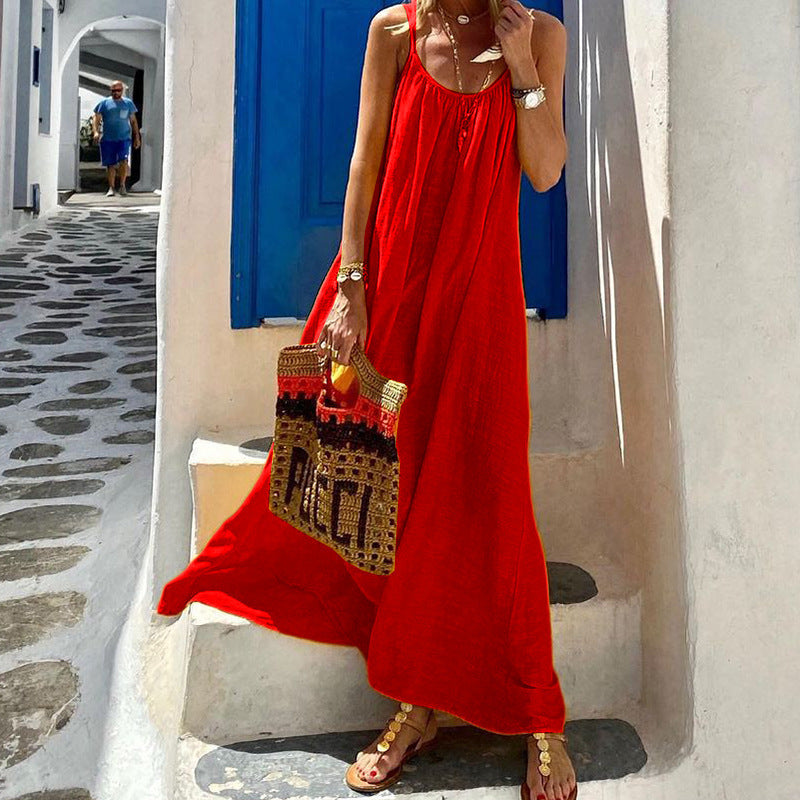 Women's Halter Cotton And Linen Dress