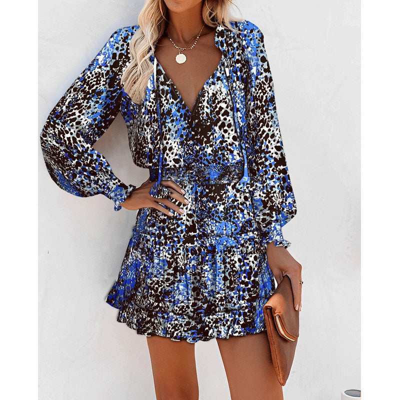 Bohemian Floral Print Puff Sleeve Dress – Tie Waist Casual Chic