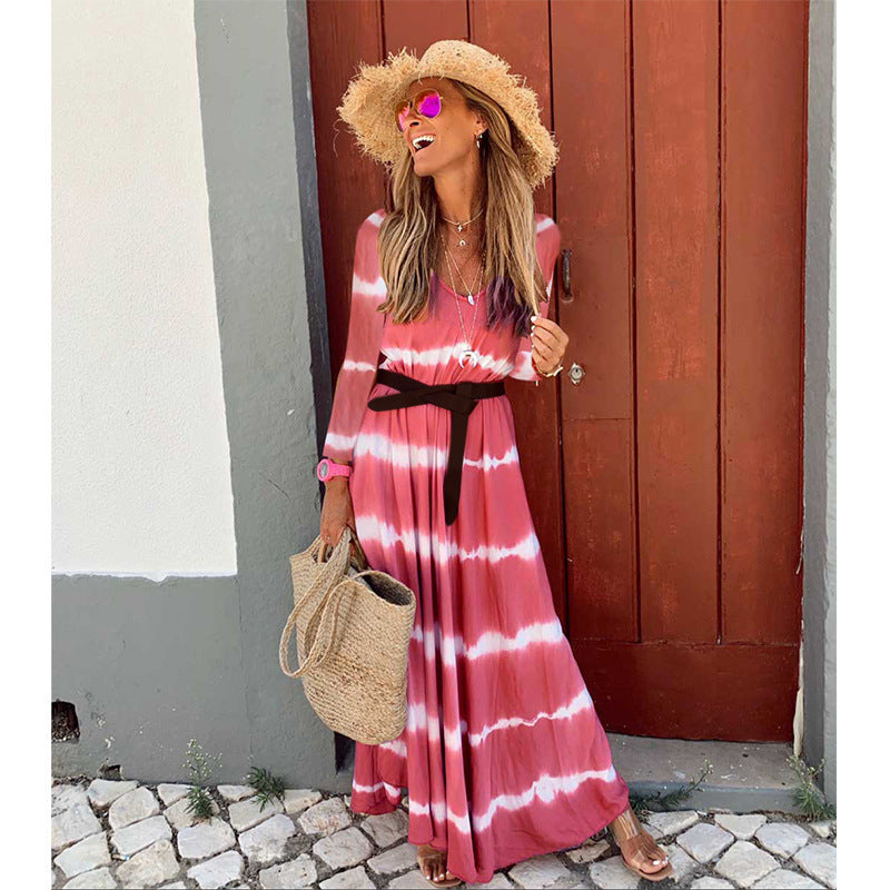 Long Sleeve Oversize Striped Mid Length Dress