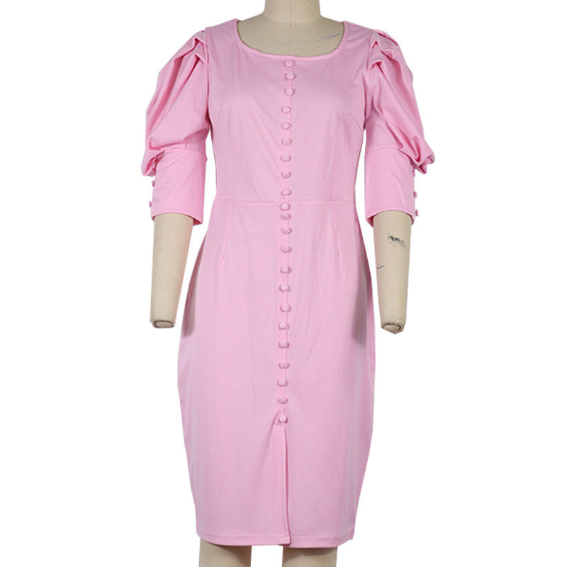 Fashion Square Collar Half Sleeve Puff Sleeve Dress