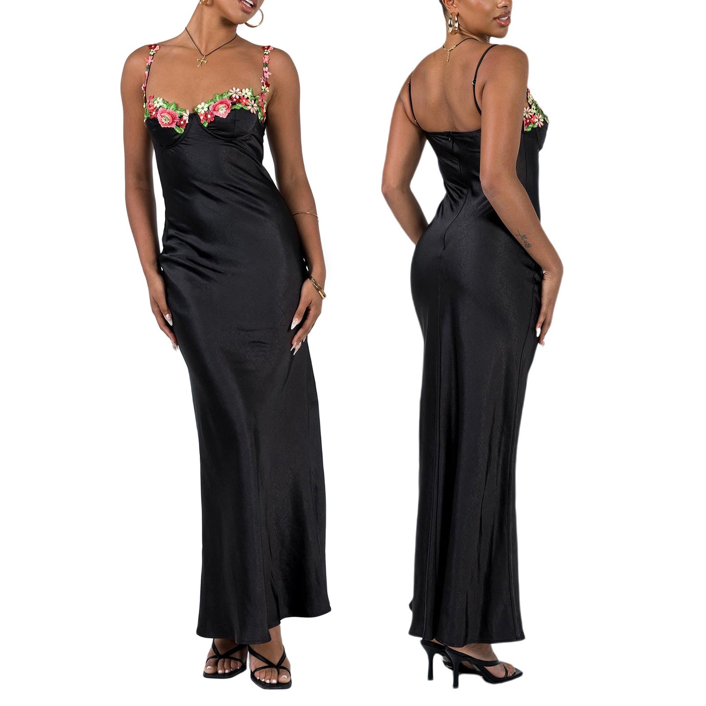 Kenzie Maxi Green Dress Embroidered Lace Solid Color Long Dress