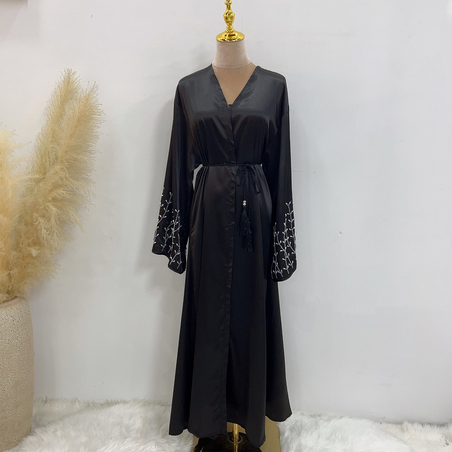 2023 Party Daily Solid Color Handmade Beading Dress Robe