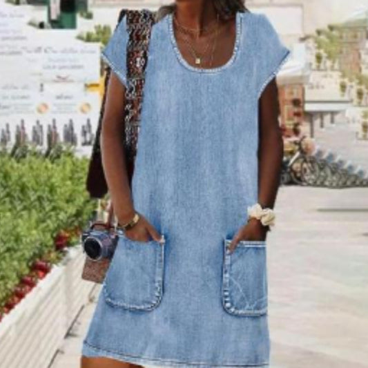 Casual Loose Short Sleeves Pocket Dress