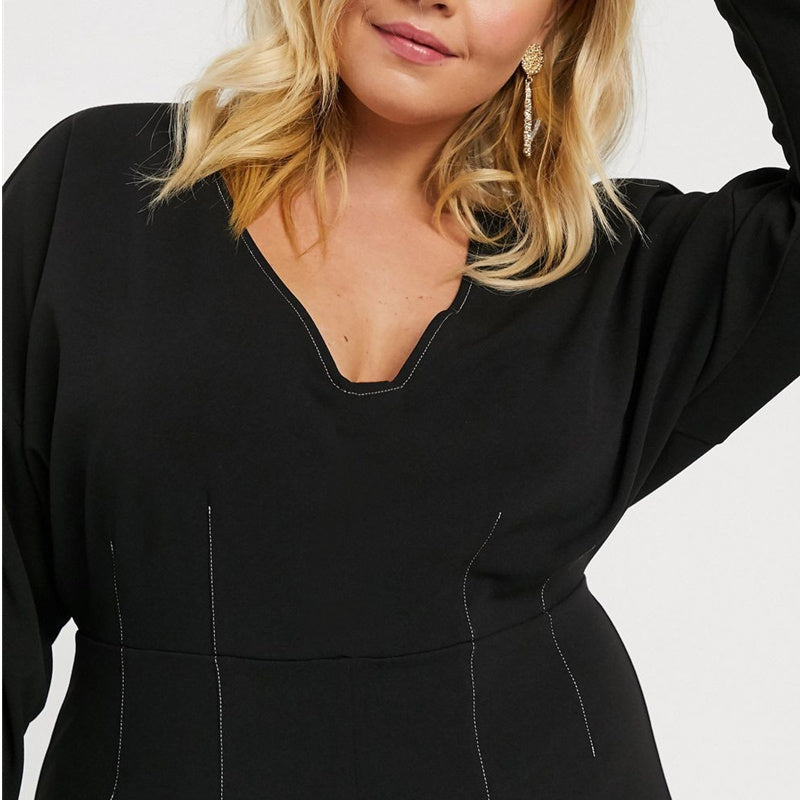 Chubby Knitted Wastband Slimming Front Slit Dress