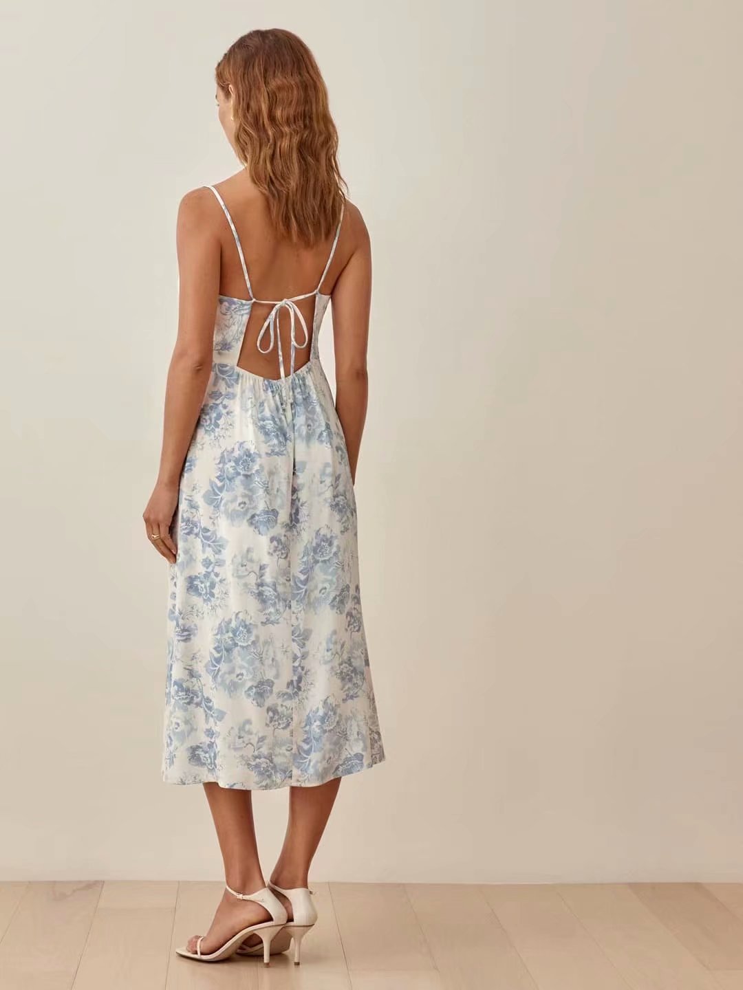 Digital Blue Flower Halter Strap Dress