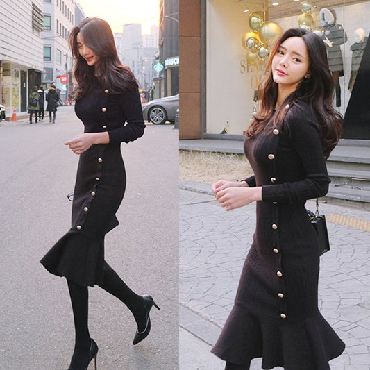 Autumn Mid-length Package Hip Knitted Fishtail Dress