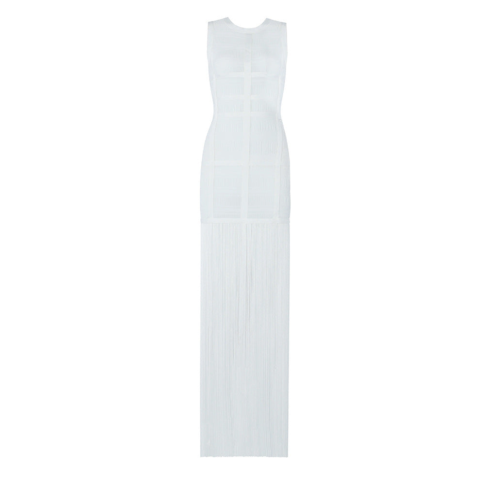 Women's Mesh See-through Mid-length Fringed Dress