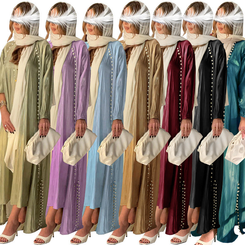 Women's Fashion Fil-Lumiere Satin Silk Dress Foam Beads Solid Color Suit