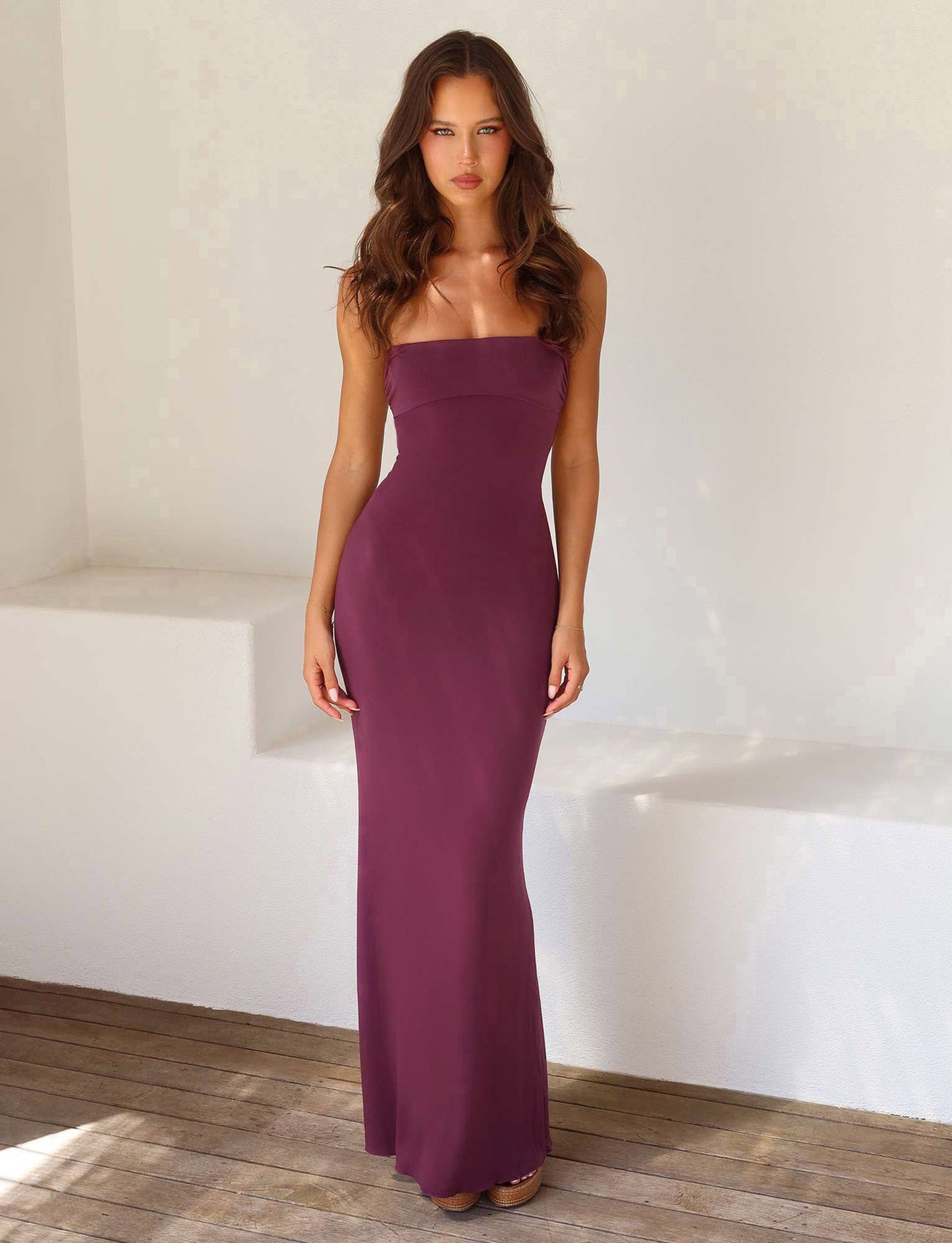Women's Double-layer Anti-transparent Slim Fit Backless Sling Solid Color Dress