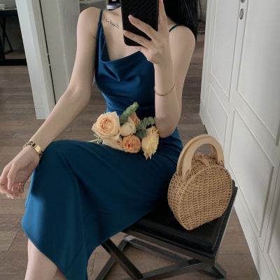 Women's Mid-length Satin Sling Dress