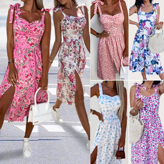 Women's Printed Sexy Slit Suspender Dress