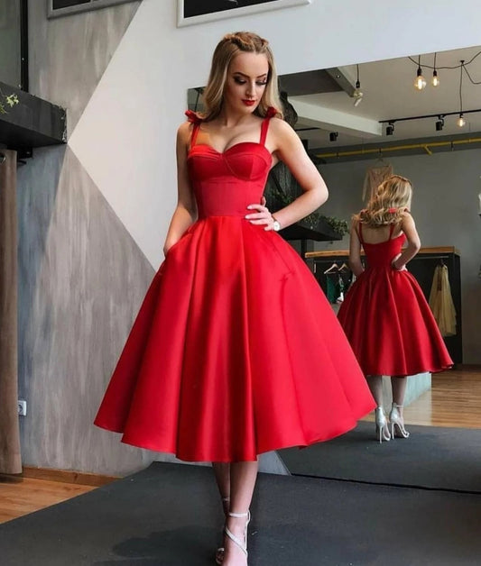 Timeless A-Line Dress with Bow Straps | Classic Red & Black Dress | Perfect for Any Occasion | Buy Online