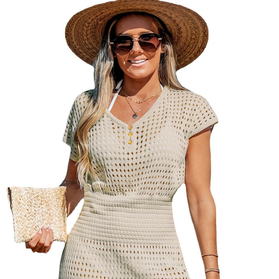 Beach Dress Women's Seaside Vacation Bikini Swimsuit V-neck Blouse Sun-protective Clothing