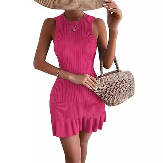 Dress Women's Mid-length Flounced Slim Sleeveless