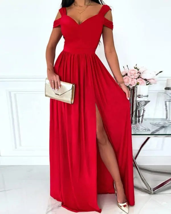 V-Neck Gradient A-Line Long Dress with Slit – Sexy & Stylish V-neck | Boho Spaghetti Strap Dress Women Split Long Flowy Dresses For Party Beach