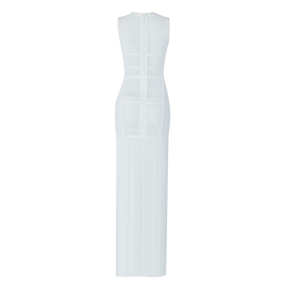 Women's Mesh See-through Mid-length Fringed Dress