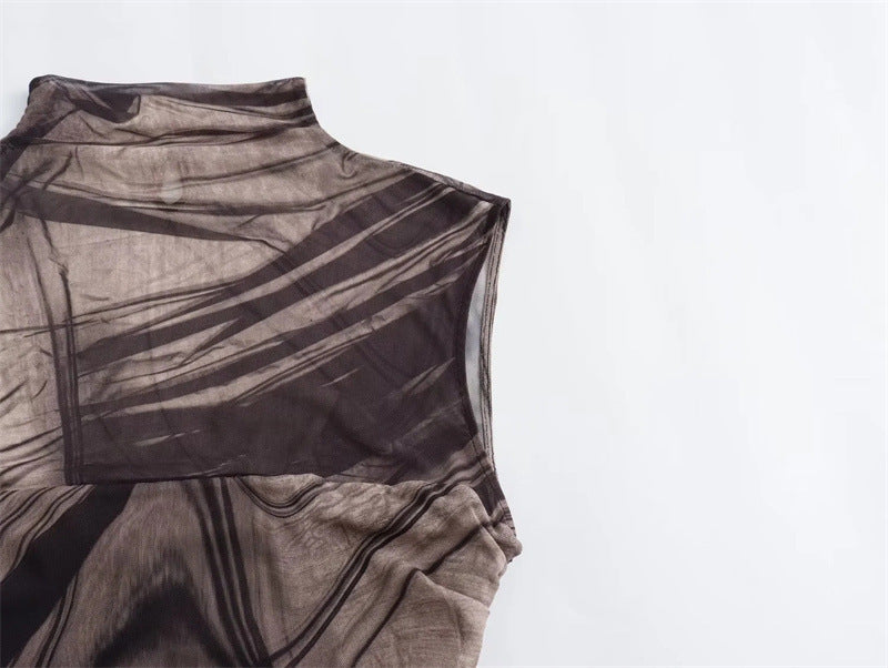 Simple Plain Color Series Line Style Silk Net Printing Dress