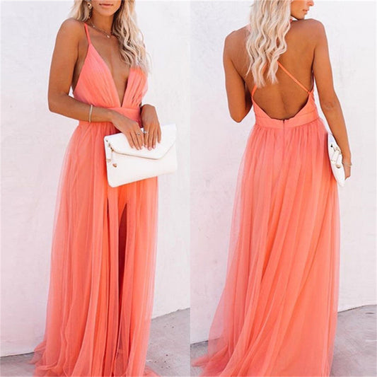 Boho V-Cut Spaghetti Strap Dress – 2024 Trendy European Style