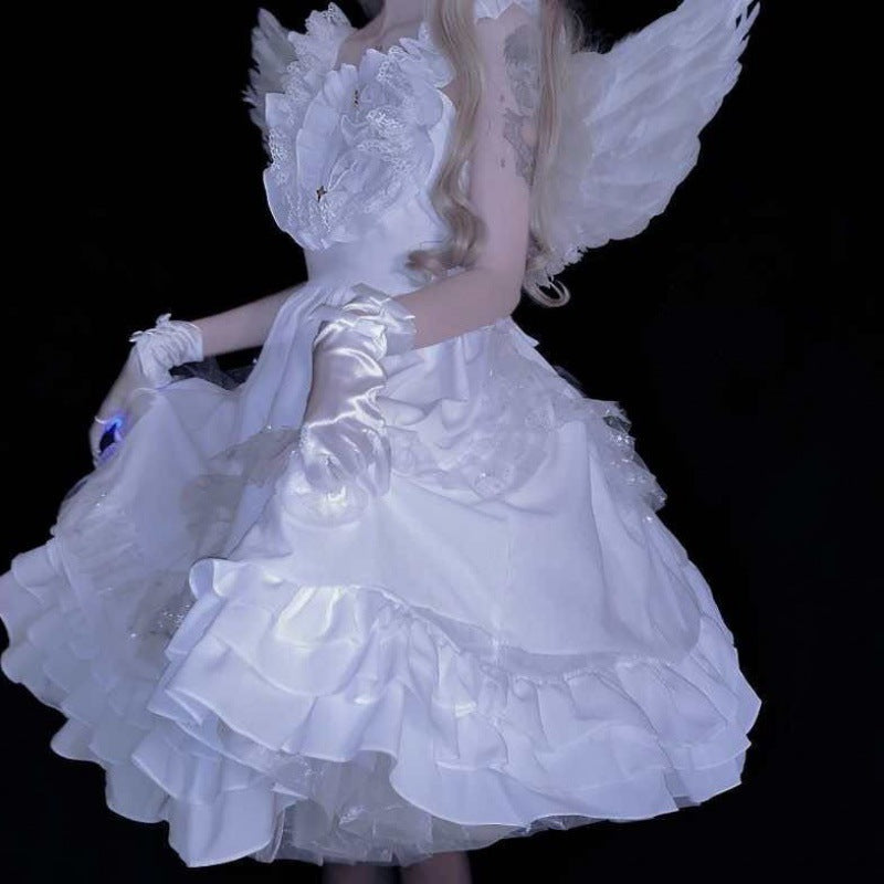 White Angel Jsk Fairytale Lolita Vintage Kawaii Girls Gothic Lace Wedding Gown Cosplay Princess Dresses