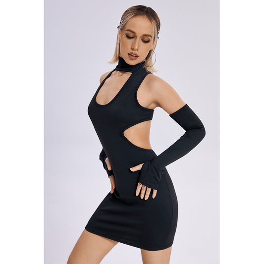 Sleeveless Shoulder Slim Lil Black Mini Club  Dress | Club Dresses