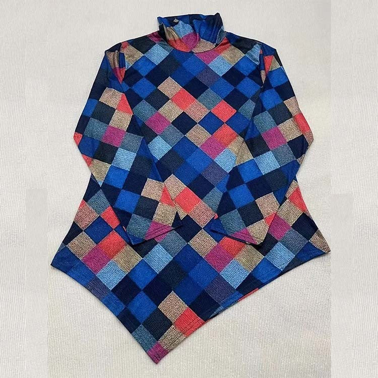 Retro Color Tartan Skirt Turtleneck Long Sleeve Dress