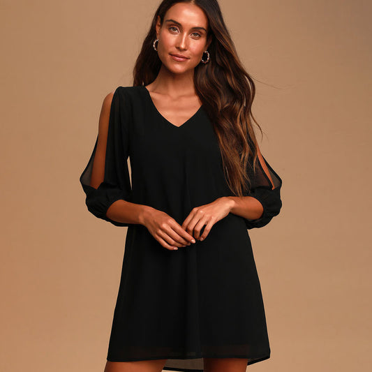 Women's Clothing Chiffon Skirt Loose Off-the-shoulder V-neck