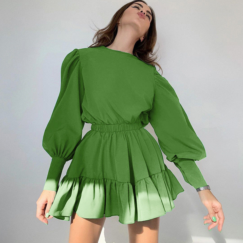 Mid-length Lantern-sleeved Waist Long-sleeved Dress