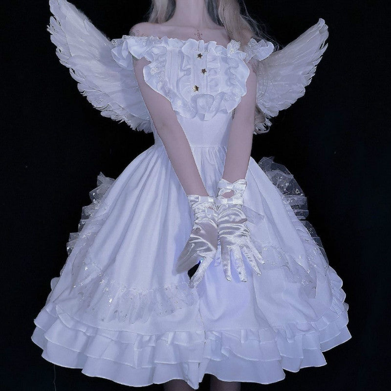 White Angel Jsk Fairytale Lolita Vintage Kawaii Girls Gothic Lace Wedding Gown Cosplay Princess Dresses