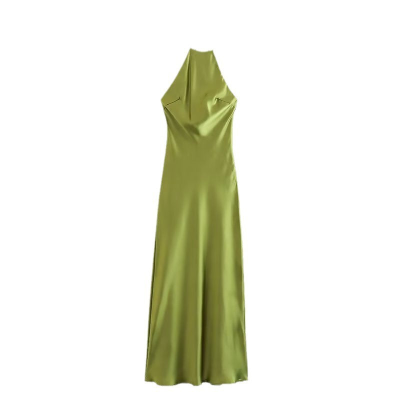 European And American Style Sling Silk Satin Texture Dress