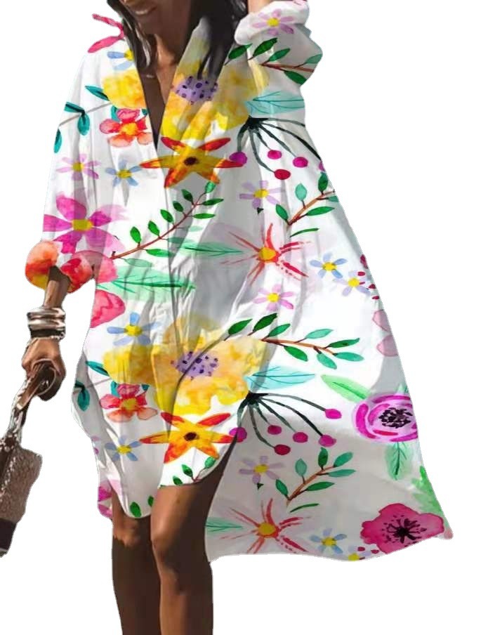 Fashion Casual Loose Lapels Mid-length Shirt Dress