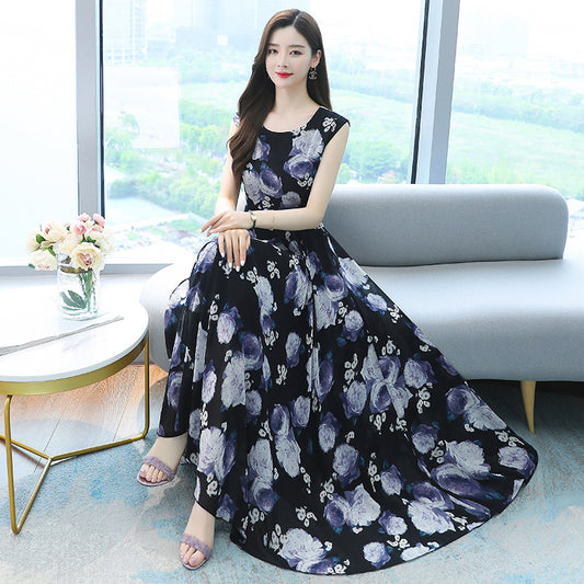 Summer New Lady Floral Sleeveless Dress, Middle-aged Mother, Western Style Is Thin And Age-reducing Temperament