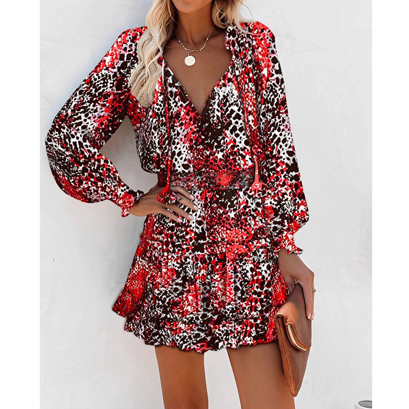 Bohemian Floral Print Puff Sleeve Dress – Tie Waist Casual Chic