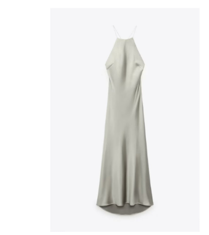 European And American Style Sling Silk Satin Texture Dress