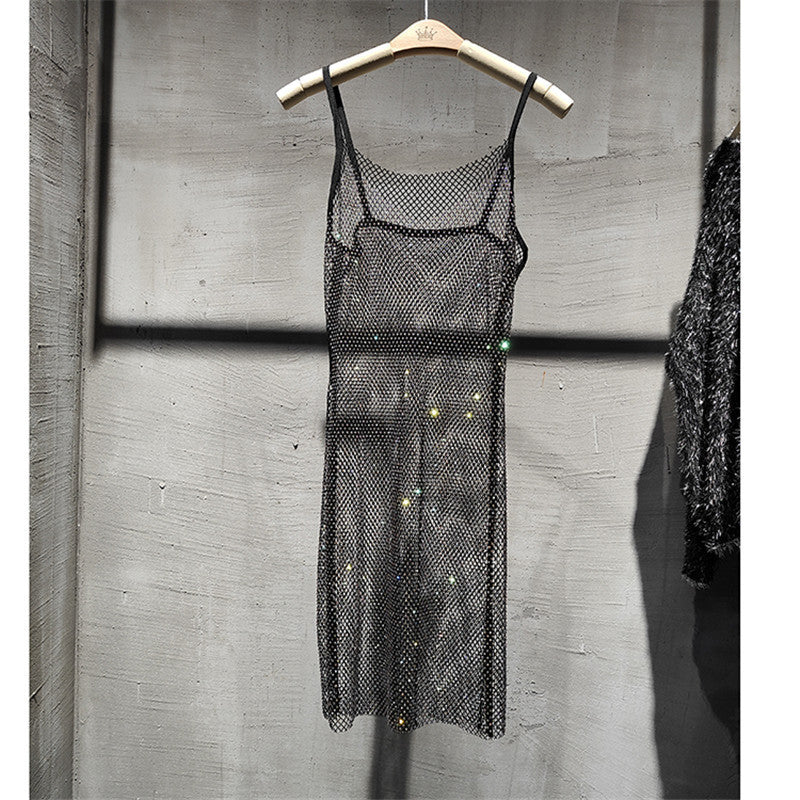 Light Diamond Elegant Crystal Sheath Mid Length Dress