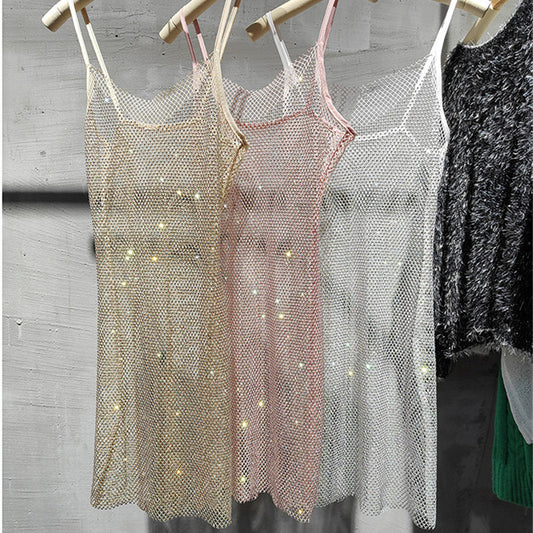 Light Diamond Elegant Crystal Sheath Mid Length Dress