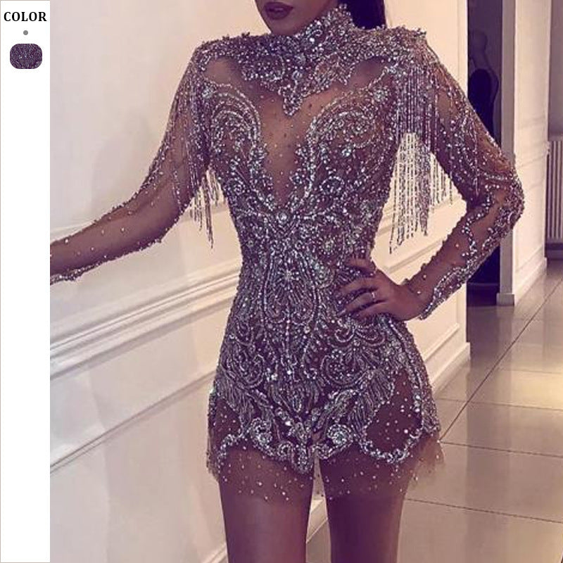 Women's Dress Gold Backless Transparent Cutout Sexy
