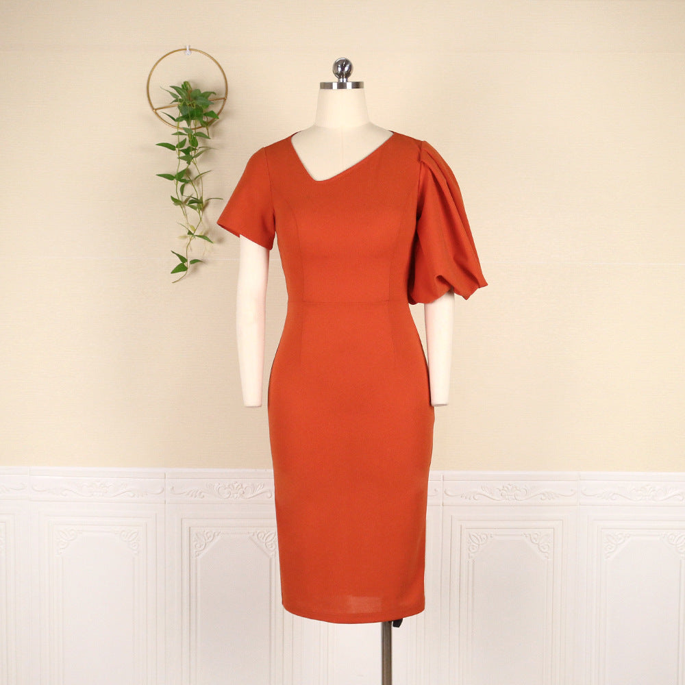 V-neck Asymmetrical Sleeve Length High Waist Bag Hip S-XXXL Plus Size Women's Dress Party Dresses