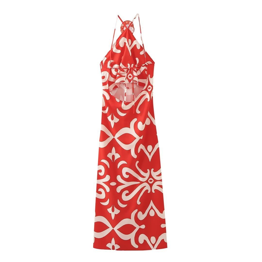 Halter Flower Mid-length Dress