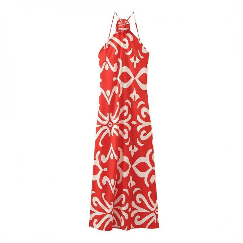Halter Flower Mid-length Dress