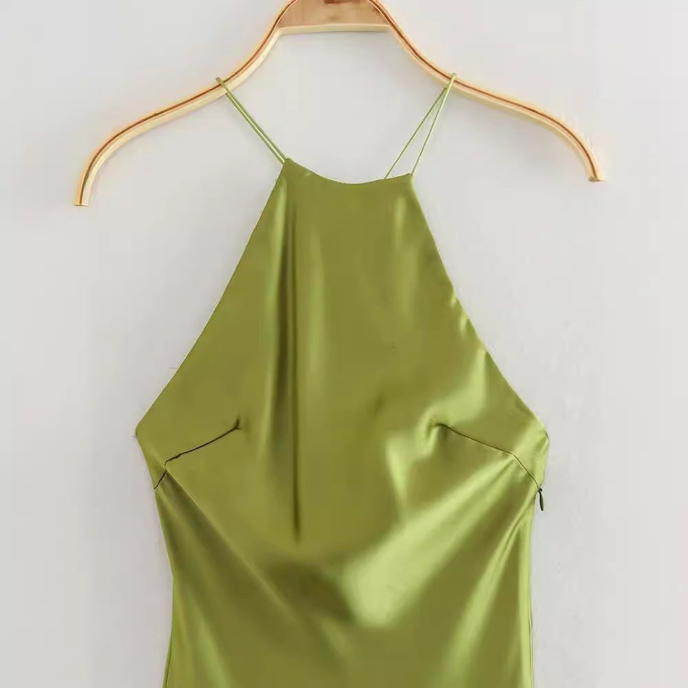 European And American Style Sling Silk Satin Texture Dress