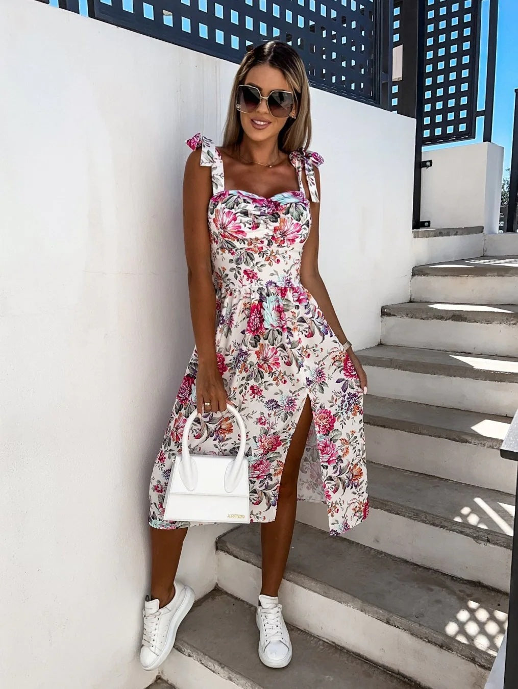 Women's Printed Sexy Slit Suspender Dress