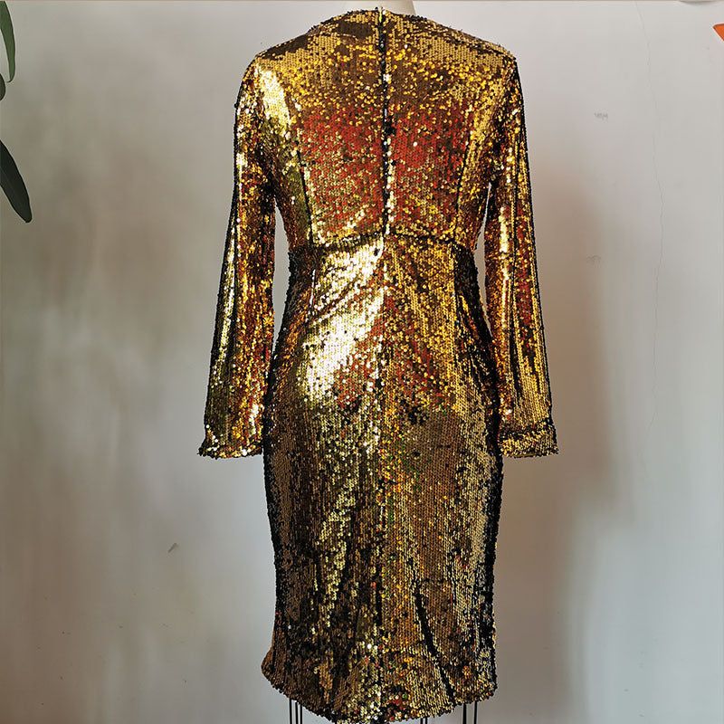 Women's Fashionable Sequins Mid-length Sheath Dress