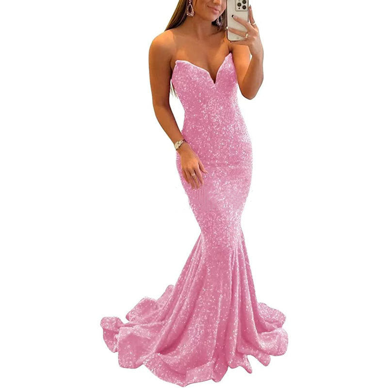 Sequin Evening Dresses For Women Formal Sexy Long Prom Party CJLY1739167, CJLY1739163  Product information:   Material:polyester fiber Style:Fashion Simple Features:Pure color Colour:&nbsp; bean powder, fuchsia, sky blue, white, pink